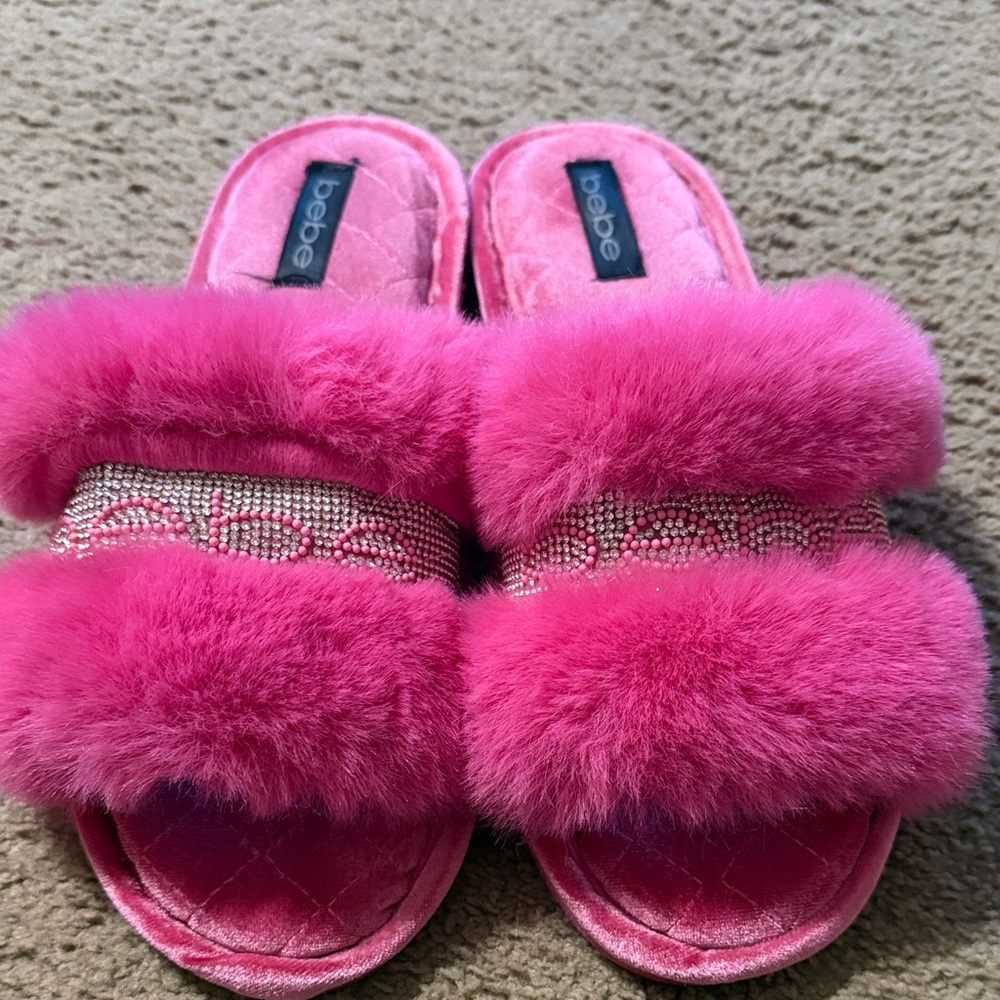 Bebe Vibrant Pink Plush Women's Slippers